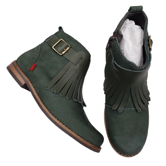 Marc JosephNIB Green Point Emerald Nubuck Fringe Leather Ankle Booties 11.5